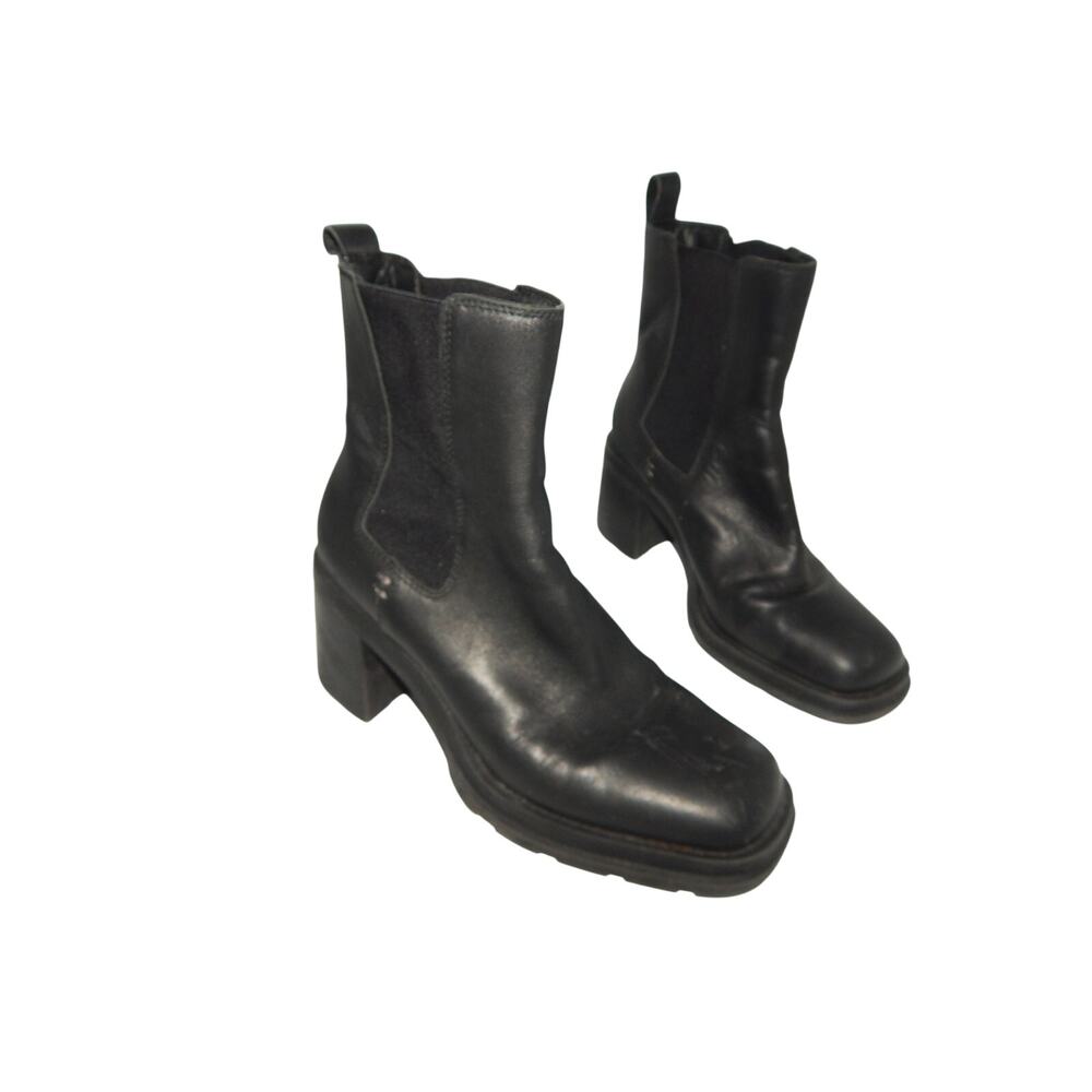 Y2K Crown Vintage Women Black Leather Chucky Boots Size 7.5